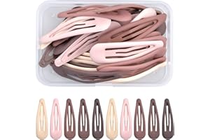 Focenat 30Pcs Metal Snap Hair Clips, Small Cute Candy Hairpins 5 Colors 4.8 cm / 1.9 Inch Non-Slip Metal Hair Barrettes for B