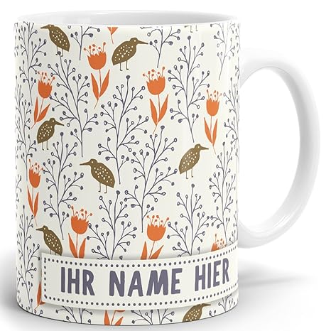 Drucksaal Namenstasse-Tasse-Becher-Kaffeetasse-mit Name-mit Namen individuell und persönlich Motiv Vogel und AST Tasse mit Pa