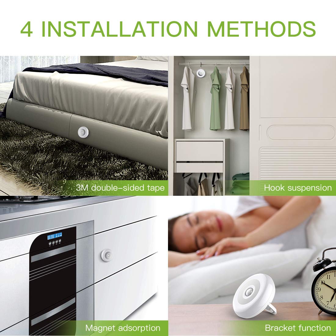 Wireless Motion Sensor Night Light, Battery-Powered LED Night Lights for Kids Girls, Magnet Stick-on Stick-Anywhere Closet Light for Stair, Kitchen, Hallway, Bathroom, Bedroom (2 Pack, Warm White)