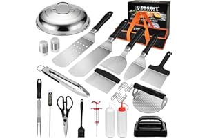 DY DECENT FAMILY 30pcs Griddle Accessories Kit for Blackstone Professional Flat Top Grill Tools, BBQ Spatula Gift Set with Basting Cover, Burger Press, Meat Injector, Thermometer, Tongs for Camping Backyard Teppanyaki