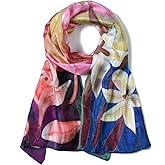 Invisible World Women's 100% Mulberry Silk Scarf Long Hand Painted Floral
