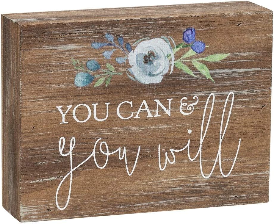 Collins PaintingInspirational Wood Sign, 'You Can & You Will', Rustic Contemporary, 4" x 3" x 1"