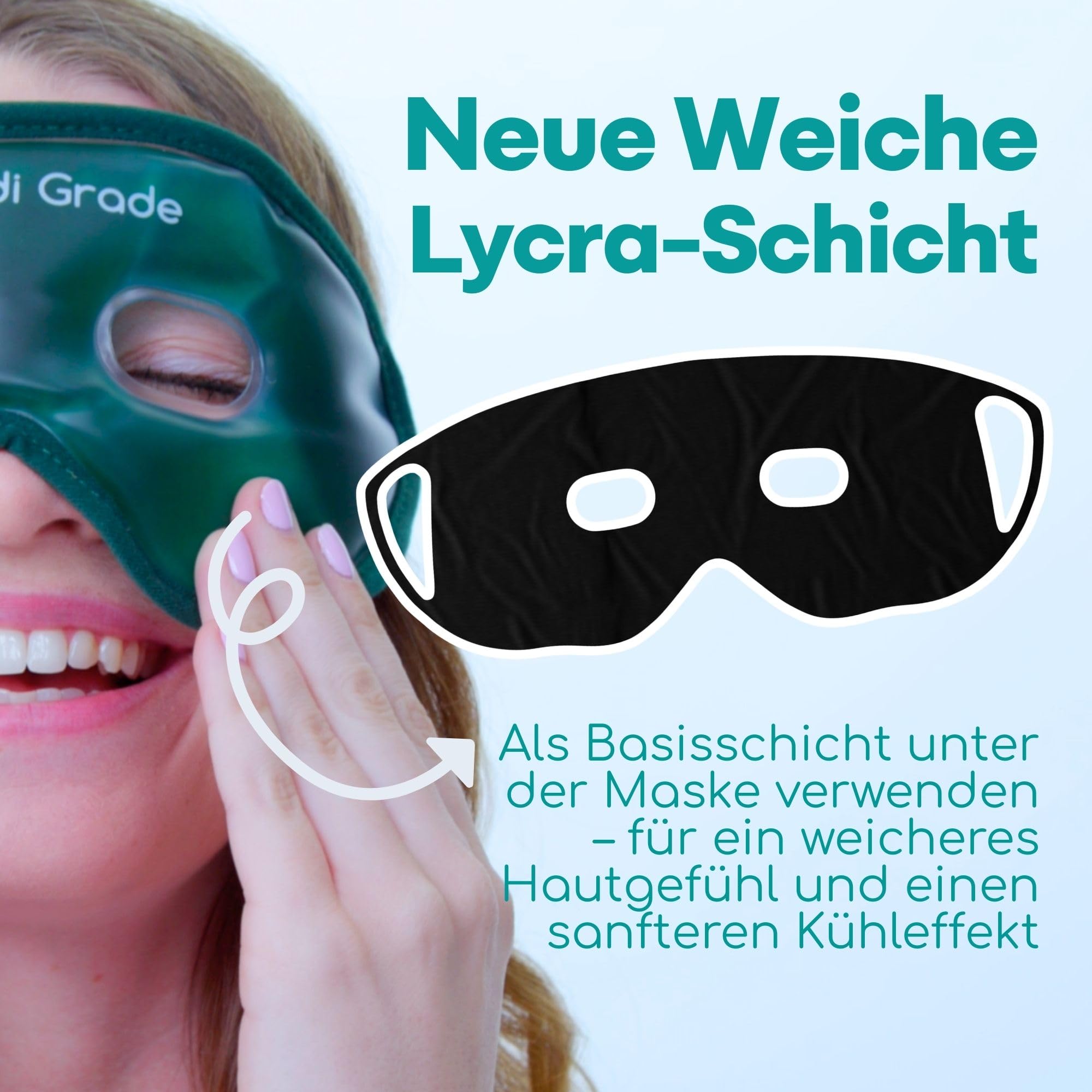 Medi Grade Kühlmaske Gesicht - Gel Augenmaske Kühlend Wiederverwendbar mit 2x Augen Kühlpads, 1 Lycra-Gewebe, Kühlende Aufbewahrungstasche - Entspannung zu Hause Augenkühlmaske mit Bänder 3