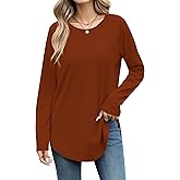 Laughido Women's Casual Raglan Long Sleeve Tunic Round Neck Curved Hem Loose Fit 2025 Basic Long Sweatshirt