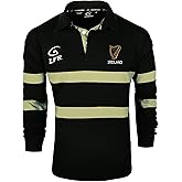 Harp Ireland Longsleeve Striped Rugby Polo Shirt (Black, Large)
