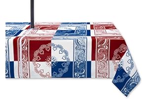 YiHomer Indoor Outdoor Tabletop for Spring Summer Decorations, Picnics and Dinner Parties - Stain and Water Resistant, Patriotic Paisley, Zipper Tablecloth, 60 x 84 Rectangle with Umbrella Hole