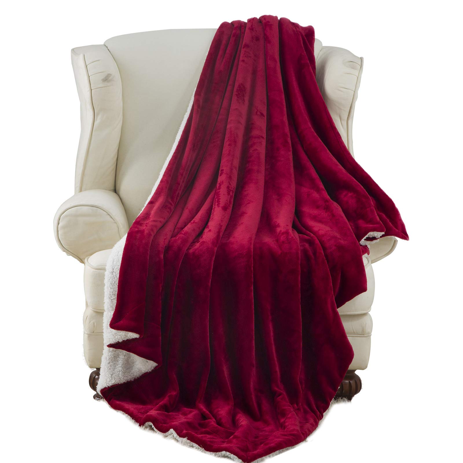 Moonen Sherpa Throw Blanket Luxurious Throw Size Brush Fabric Reversible All Season Super Soft Warm Fleece Thick Fuzzy Microplush Blanket for Bed Couch and Gift Blankets (Burgundy, 50x60 Inches)