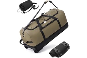 CONTAIL 32”110L Expandable 140L Foldable Rolling Duffle Bag with 2 Inline Wheels,Convertible Water-resistant Weekend Travel Bag with Bungee-Cord System,Army Green