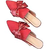 Hee grand Women's Mules Bowknot Suede Comfortable Slip On Flats Closed Pointed Toe Backless Loafers Mules for Women