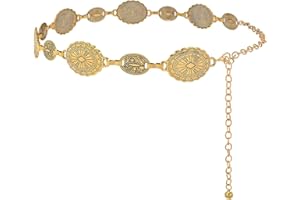 XZQTIVE Women Boho Chain Belts For Dresses Jeans Western Cowgirl Waist Links Belt Adjustable Metal Concho Belt