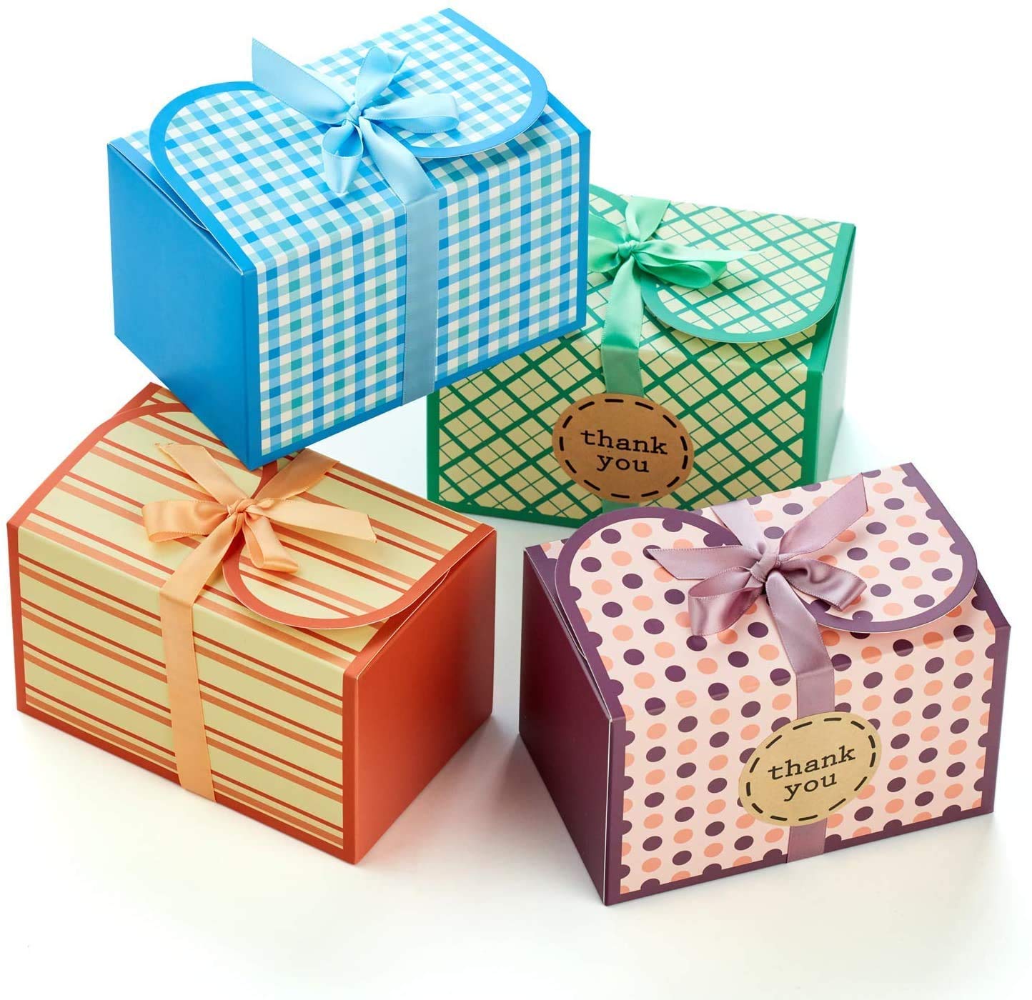 Photo 1 of Small Gift Boxes with Ribbons and Thank You Stickers (20 Pack) 6.5” x 4” Empty Decorative Printed Treat Boxes for Gift Giving, Cookies, Favors, Baked Goods, Candy, Easter, Parties, Christmas, Bulk