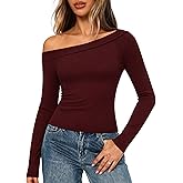 DCCISU Women’s Off The Shoulder Top Long Sleeve Slim Fit Going Out Basic Tee