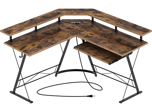 Rolanstar Computer Desk L Shaped with Power Outlet, 54” Reversible L ...