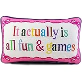 FURBISH Needlepoint Decorative Throw Pillow - Fun and Games - 9"x15" - Small Embroidered Designer Pillow for Living Room, Couch, Sofa, Chair & Bed - Eclectic Home Decor