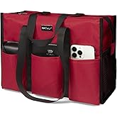 TOPDesign Utility Water Resistant Tote Bag with 13 Pockets, Top Zipper Closure & Thick Bottom Support, for Working Women