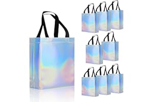 cabzymx 9 Pcs Glossy Small Iridescent Gift Bags in Bulk, 8x3.9x9.8 In Non-woven Reusable Party Bags with Sturdy Bases for Birthday, Weddings, Easter, Holiday, Party
