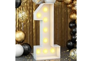 KAINSY Light up Number 1 4ft Marquee White Numbers with Lights for 1st Birthday Party Large Mosaic Frame with Slots Letter 1 Cardboard Pre-Cut Giant Cut-Out Thick Foam Board Sign Diy Decorations Anniversary