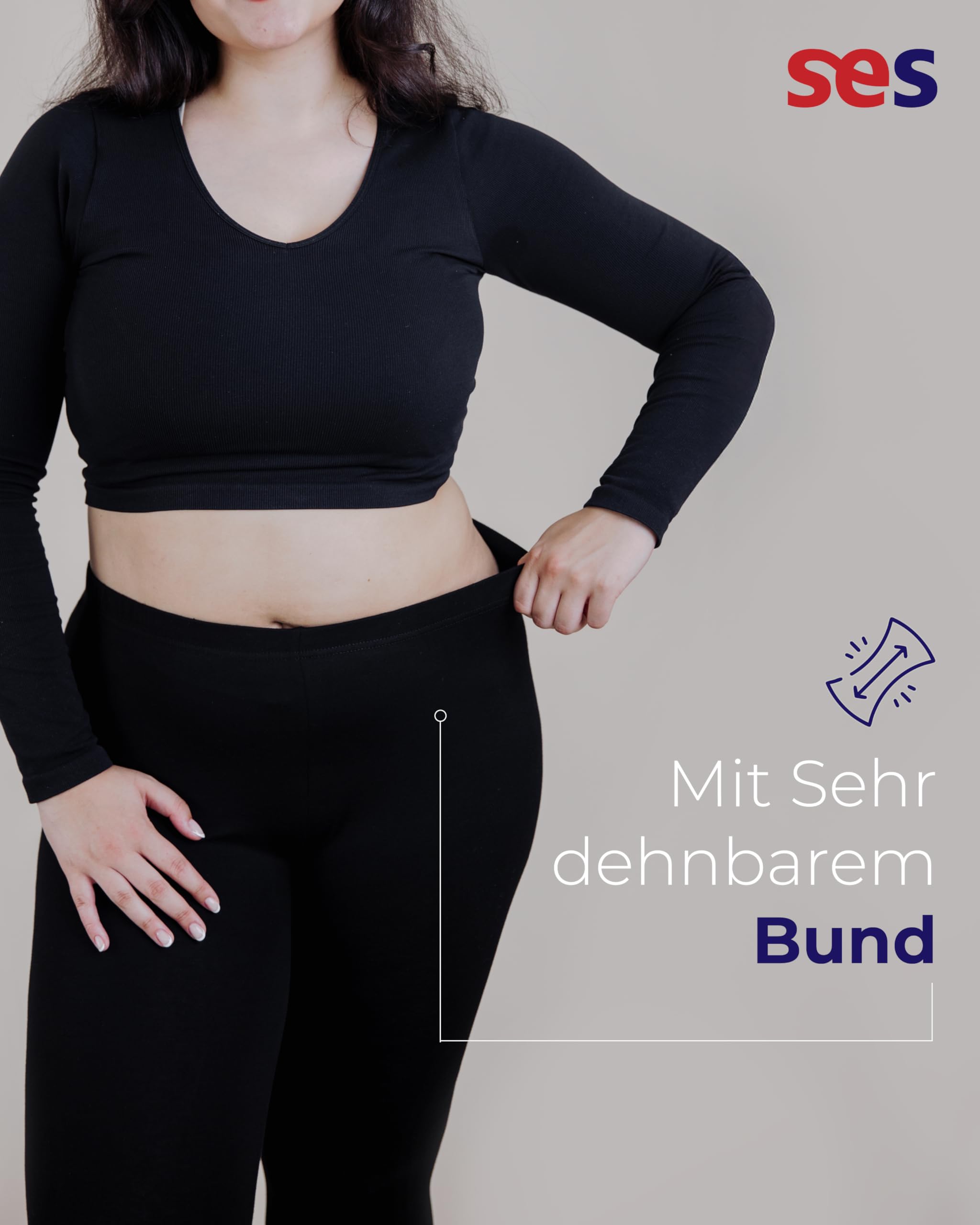 SES Capri Leggings Damen Schwarz (44/46) 2er Pack aus Baumwolle/blickdichte Damen Capri-Leggings/elastische Damen Leggins 3/4 lang Baumwolle/Damen Capri Leggings mit Perfekter Passform 2