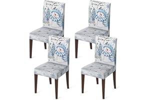 Horaldaily 4PCS Christmas Dining Chair Covers,Blue Snowman Stretch Removable Washable Slipcover Chair Protector for Dining Room Home Decor