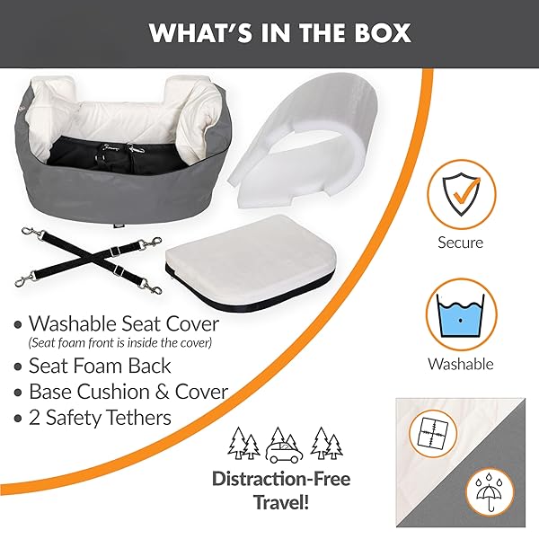 K&H PET PRODUCTS BUCKET BOOSTER DOG CAR SEAT, SEAT BELT SECURED, 2 SAFETY LEASHES, WASHABLE COVERS, STURDY DOG & CAT BOOSTER SEAT, CARRIERS FOR SMALL TO MEDIUM PETS – LARGE GRAY/CREAM