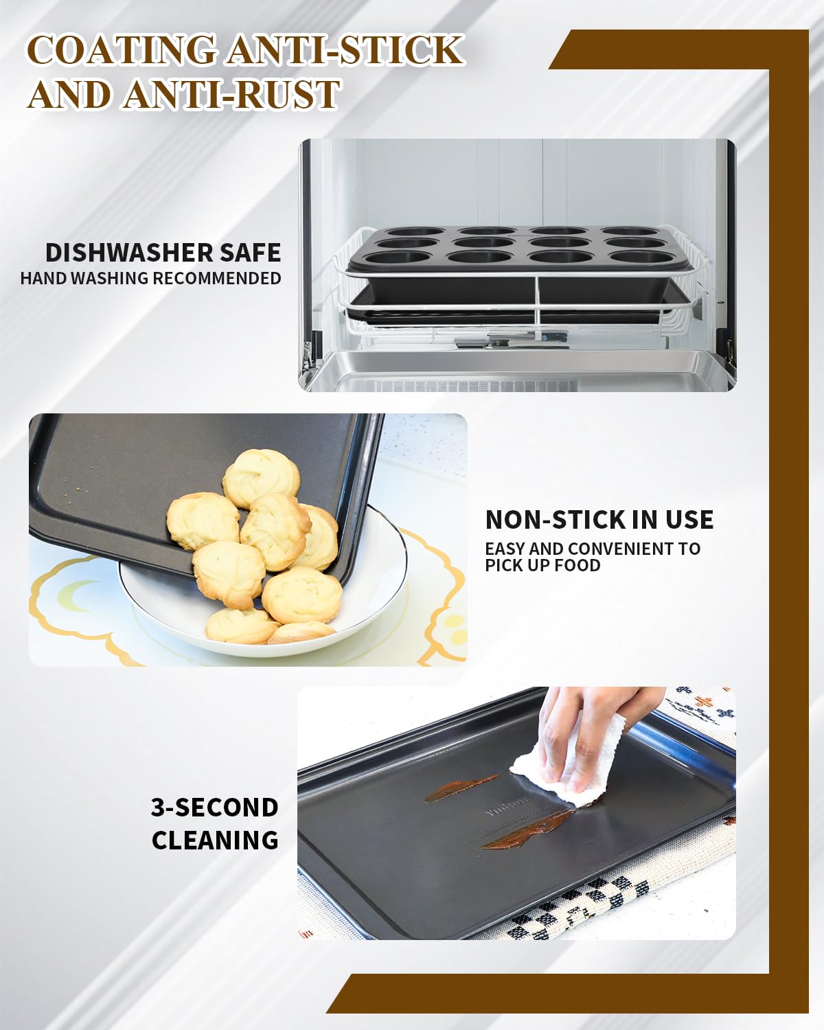 Ymiton Nonstick Baking Pans Set, 19 PCS Stackable Bakeware Sets, Oven Pan Set Includes Baking Tray, Cookie Sheet, Cake Pans, Loaf Pan, Muffin Pan, Silicone Cups