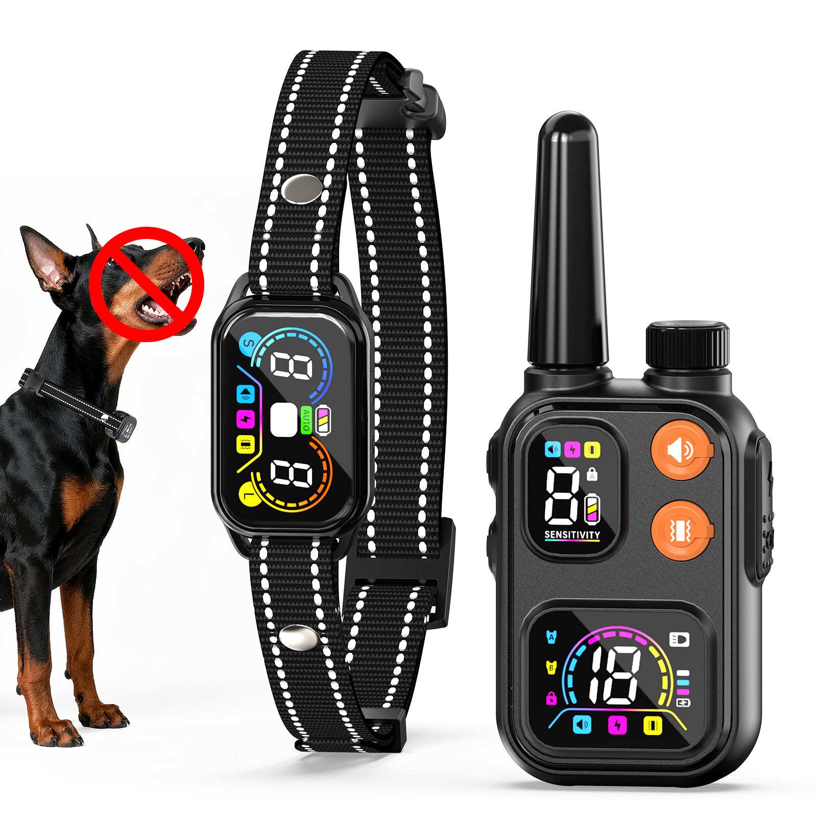Photo 1 of 2 in 1 Dog Shock & Bark Collar - 4500FT Remote Collar with Voiceprint Recognition, Beep/Vibration/Shock Modes, 8 Sensitivity Levels, IP67 Waterproof, Portable Training Collar for 5-120lbs Dogs
