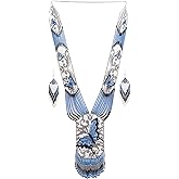 Native Tribal Style Long Statement Beaded Necklace for Women Handmade (White Blue Butterfly)
