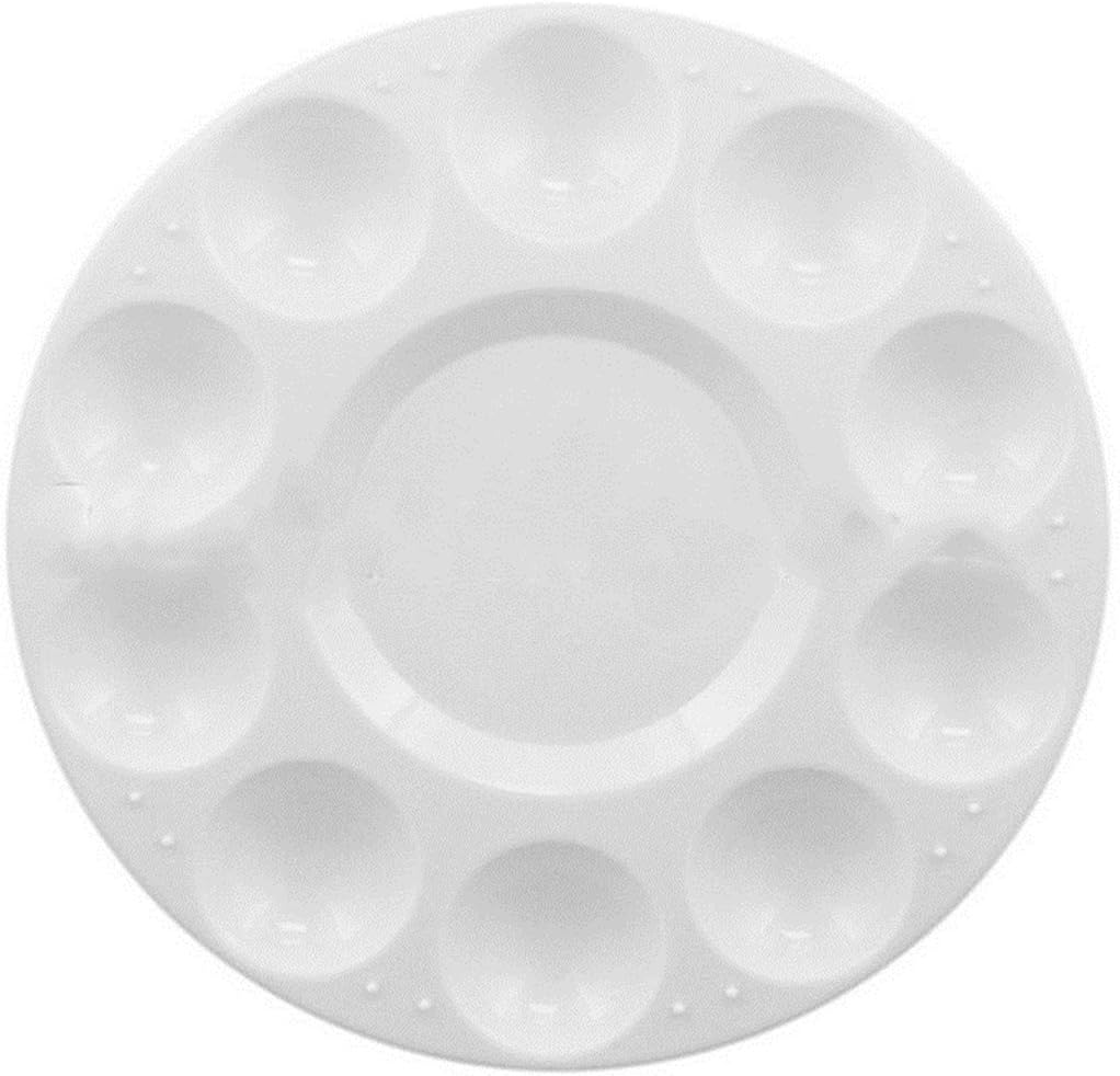 1PCS Plastic Paint Palette with 10 Wells, Round Paint Pallet for Watercolor, Gouache, Acrylic and Oil Paint, White Painting Holder Tray DIY Craft Art
