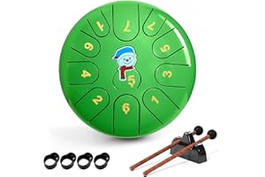 ROTHERGLI Steel Tongue Drum -11 Note 6 Inch Tongue Drum Instrument - Hand Pan Drums with Music Book, Steel Handpan Drum Mallets and Carry Bag, C Major for Meditation or Yoga,Gift for Kid or Adults(Green)
