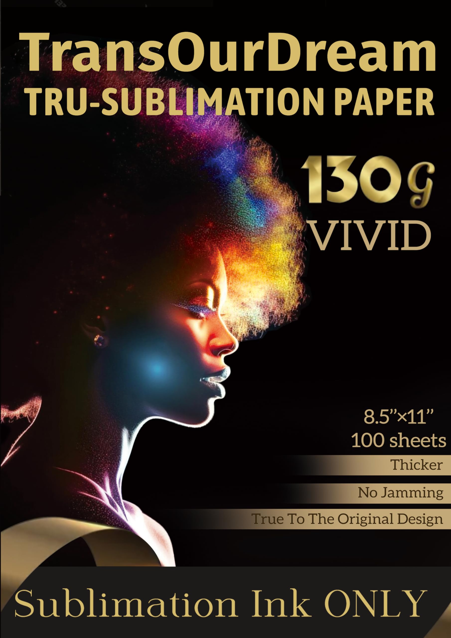 TransOurDream 130g Tru-Sublimation Vinyl 8.5 x 11 inches 100 Sheets Ink Paper Sublimation Htv Heat Press Paper for Tshirts Mugs Blanks(vivid-100)