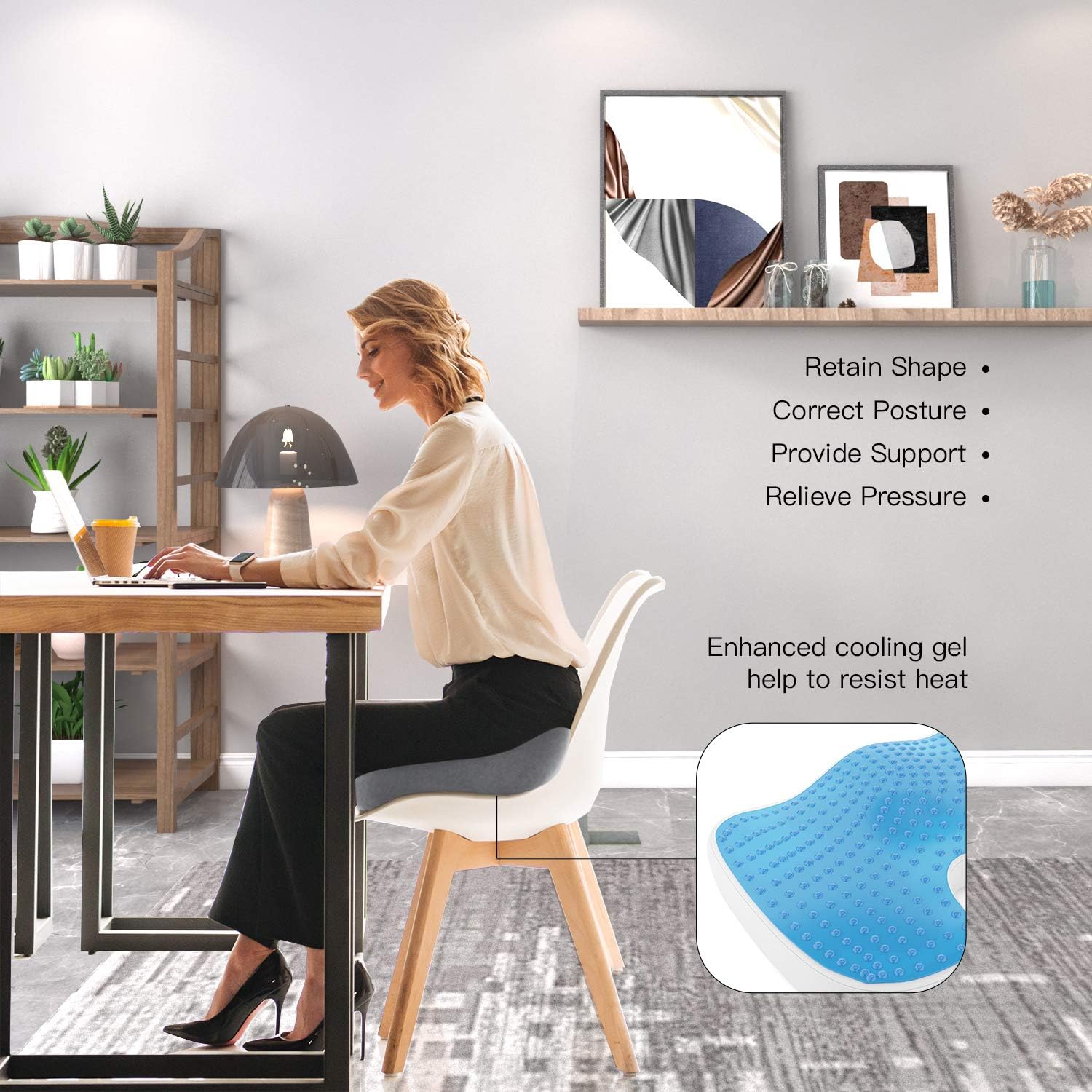 AMERIERGO Seat Cushion, Comfortable Gel-Enhanced Seat Pillow for Office Chair, Car Seat, Non-Slip Desk Chair Cushion with Memory Foam for Sciatica, Coccyx, Tailbone Pain & Back Pain Relief (Grey): Home & Kitchen