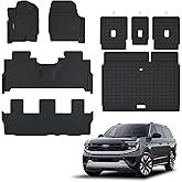 All Weather Car Floor Mats Cargo Liner with Backrest Mat for 2025 Ford Expedition Max 8 Seats (2 Row Bench Seat), TPE Rubber Liners Full Set Automotive Mats for 2025 Expedition Max Accessories