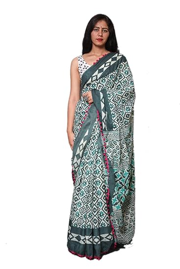 Hand Block Cotton Mulmul Saree with Blouse (Jaipuri Print)