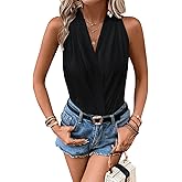 SweatyRocks Women's Wrap V Neck Sleeveless Ruched Bodysuit Office Work Blouse Tops