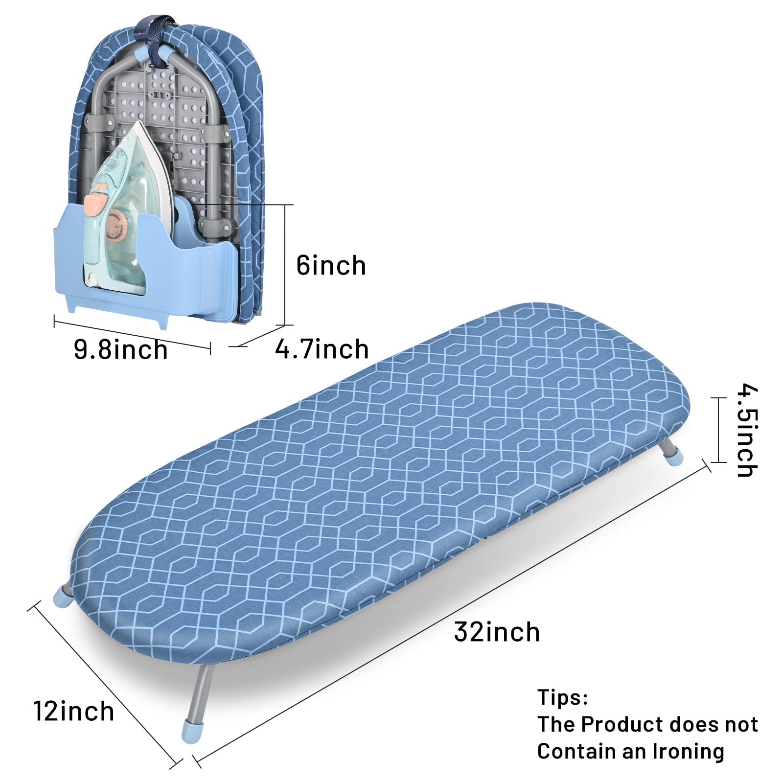 APEXCHASER Ironing Board Small with Iron Holder, Tabletop Small Iron Board with 2 Heat Resistant Ironing Covers, Portable Tabletop Ironing Board with Non-Slip Feet for Home Travel Use