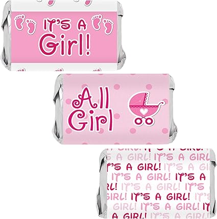 Amazon Com Girl Baby Shower Mini Candy Bar Wrappers Pink Footprint Theme 45 Stickers Health Personal Care