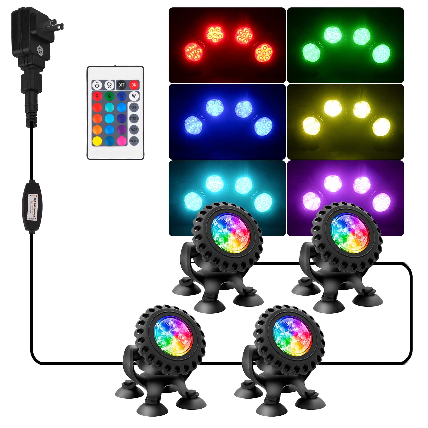 T-SUN Color Changing Spotlights Pond Lights LED Underwater Fountain ...