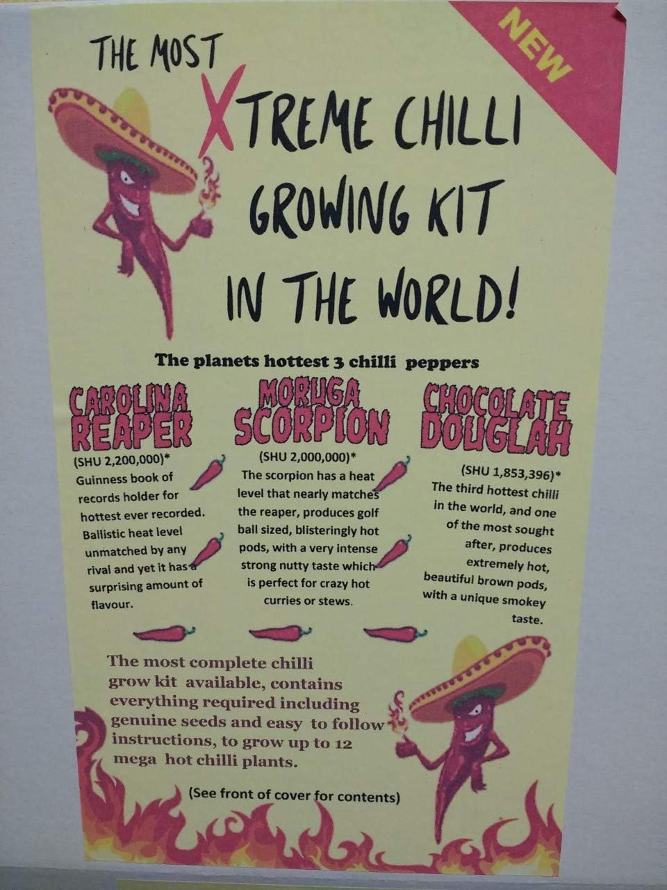 Chilli Set-Grow Your own Chilli kit with The World's Hottest chillis, 3 Varieties of Seeds Sets Including Carolina Reaper, Moruga Scorpion and Chocolate Douglah, 100% Isolated Seeds