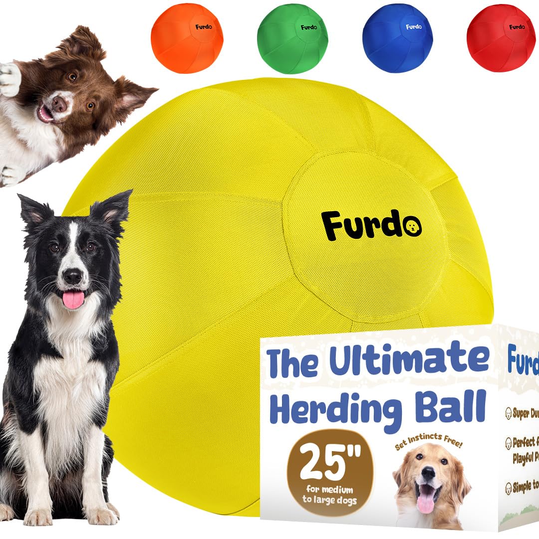 Photo 1 of Furdo Herding Ball for Dogs, for Australian Shepherd, for Cattle, for Border Collie, for Blue Heelers & Other Medium to Large Dogs, Herding Dog Ball, Herding Dog Toys, Horse Ball - 25" Yellow