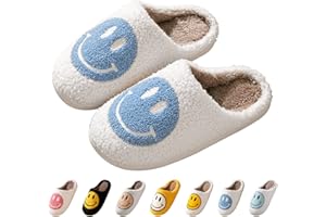 Bevaney Smile Face Slippers for Women, Soft Plush Smile Slippers Retro Preppy Slippers with Smile Face Happy Face Slippers Slip-on Cozy Indoor Outdoor Slippers