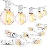 25Ft G40 LED White Outdoor String Lights with 27 Shatterproof Globe Bulbs | IP65 Waterproof Patio Lights Plug In, 2700K Warm White, Hanging Outdoor Christmas Lights for Backyard Wedding Party Bistro