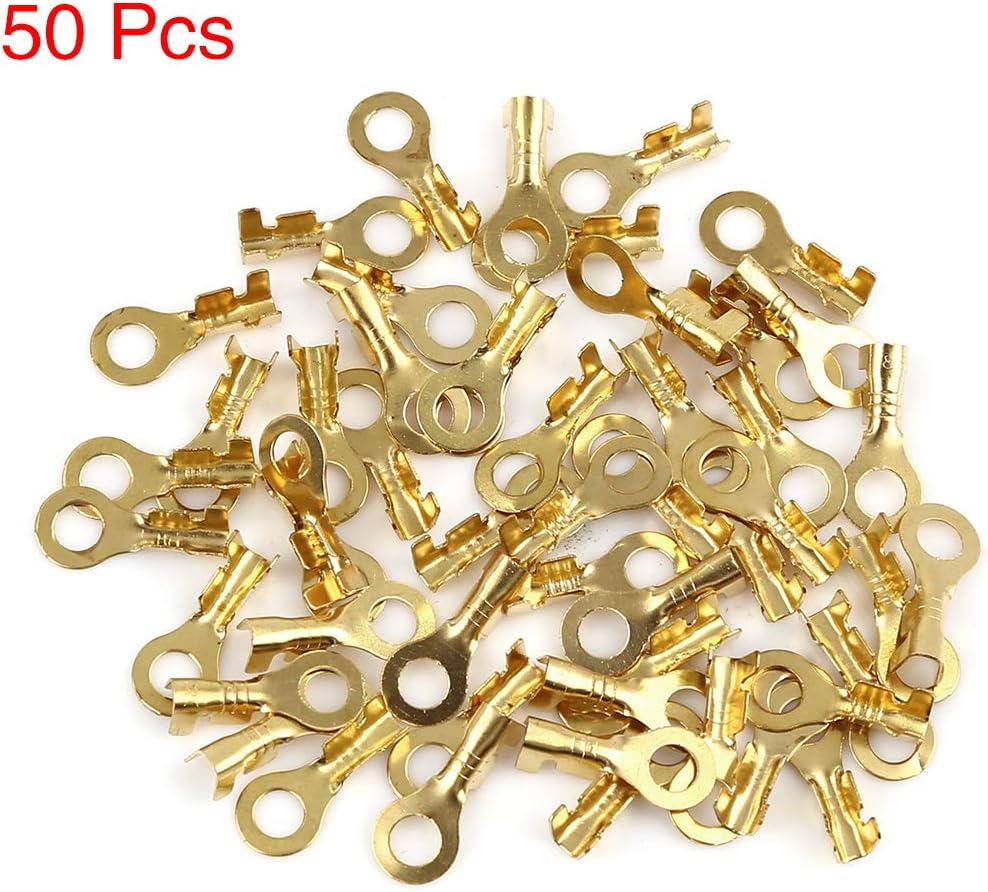 X AUTOHAUX 50pcs M4.2 Electric Wire Crimp Ring Lug Terminal Brass 17 X 7.5mm, Gold Tone, 13 x 10 x 2.5 cm - Image 3