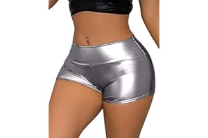 VENDAU High Waisted Metallic Shorts for Women - Shiny Silver Party Shorts, Stretchy Rave Bottoms for Dance Festival