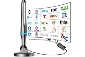 DGUPSP Digital TV Antenna for Smart Tv Indoor, Indoor TV Antenna for Tv Without Cable with 360° Reception, Strong Magnetic Base HD Antenna for TV Indoor 4k, Tv Antenna for Local Channels (Black-Amplifier)