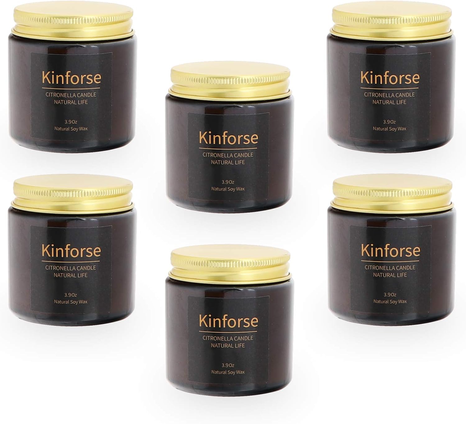Kinforse Natural Soy Wax Citronella Candles Outdoor/Indoor, Glass, 6 cm
