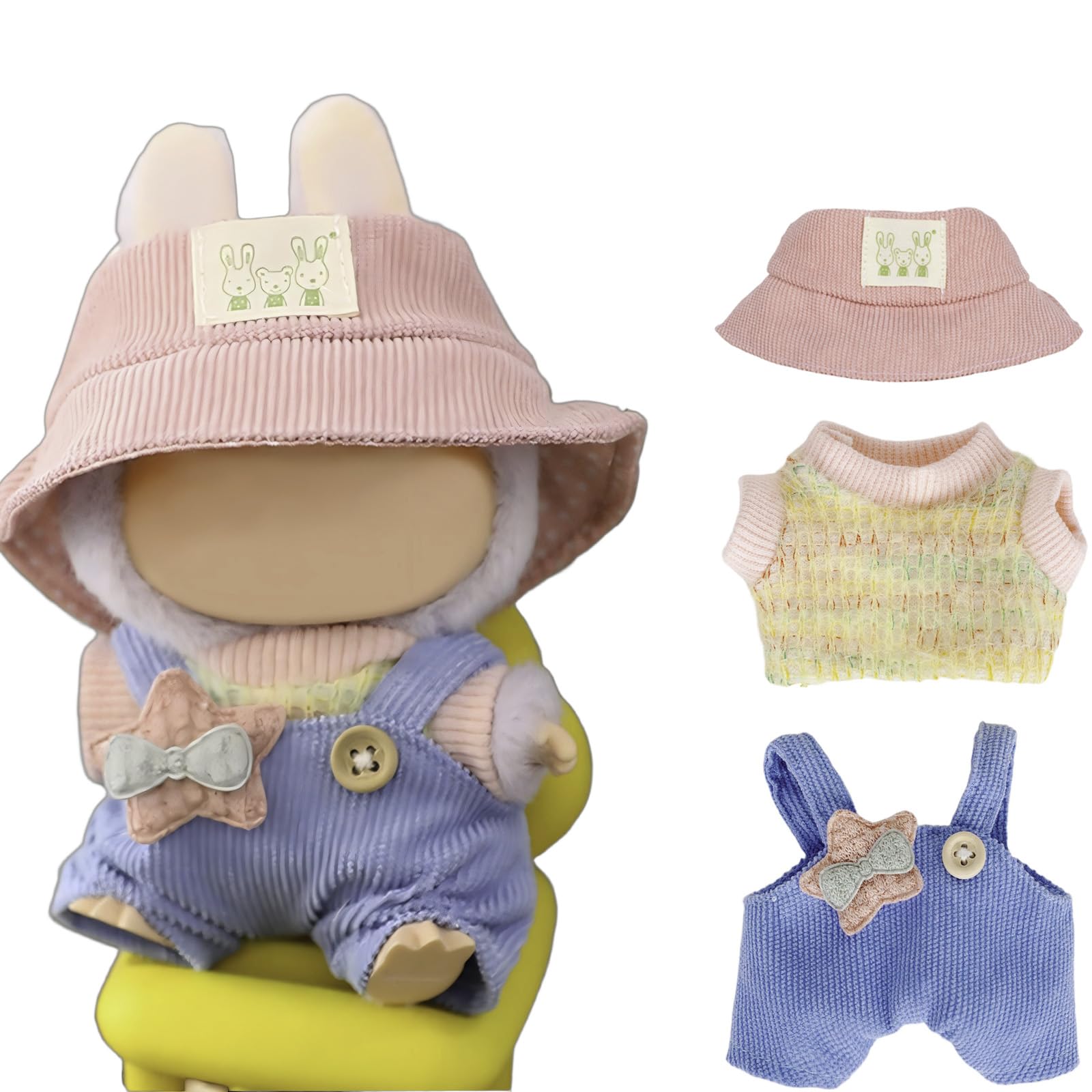 Photo 1 of *2 pack* CiuZikGok Handcrafted Clothing Set (No Doll), Cute Fisherman's Hat, T-Shirt, Backpack Trousers, Suitable for 15-17cm Dolls, Outfit Accessory Set for Unique Styling
