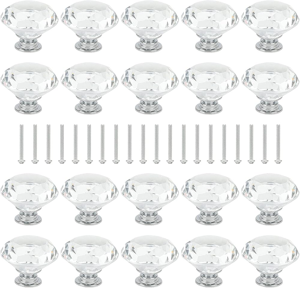ZEONHAK 20 Pcs Crystal Diamond Drawer Pulls Cabinet Knobs 40x30mm