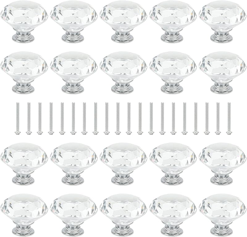 ZEONHAK 20 Pcs Crystal Diamond Drawer Pulls Cabinet Knobs 40x30mm
