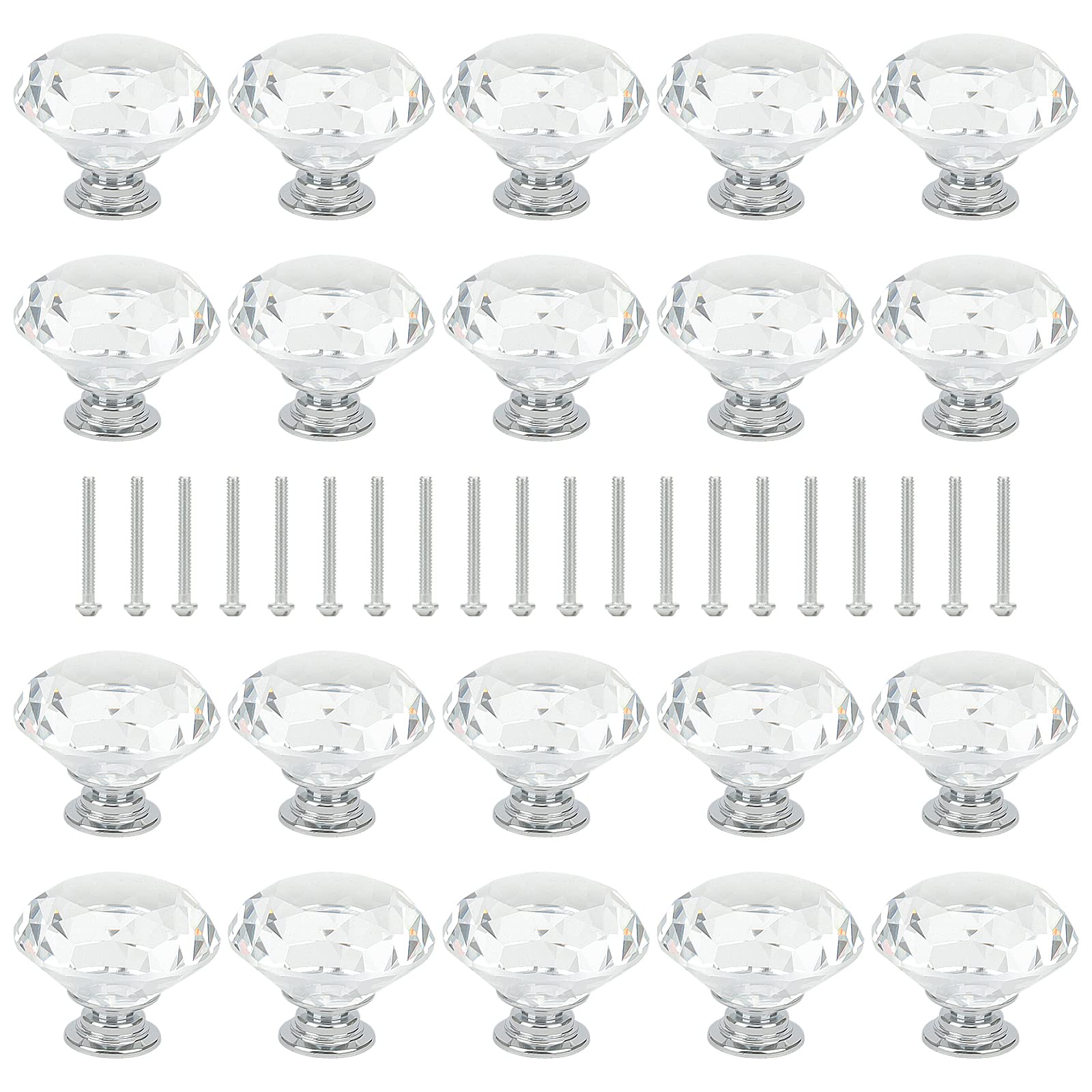 ZEONHAK 20 PCS 40 x 30mm Diamond Door Handles, Crystal Drawer Pulls with Screws, Crystal Cabinet Knobs for Home, Office