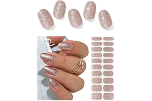AutyaMee Semi Cured Gel Nail Strips (Champagne Gold Glitter), Sparkle Finish, 20 Pcs Gel Nail Wraps, Stickers, Salon Quality, Long Lasting, Works With Any UV Lamps